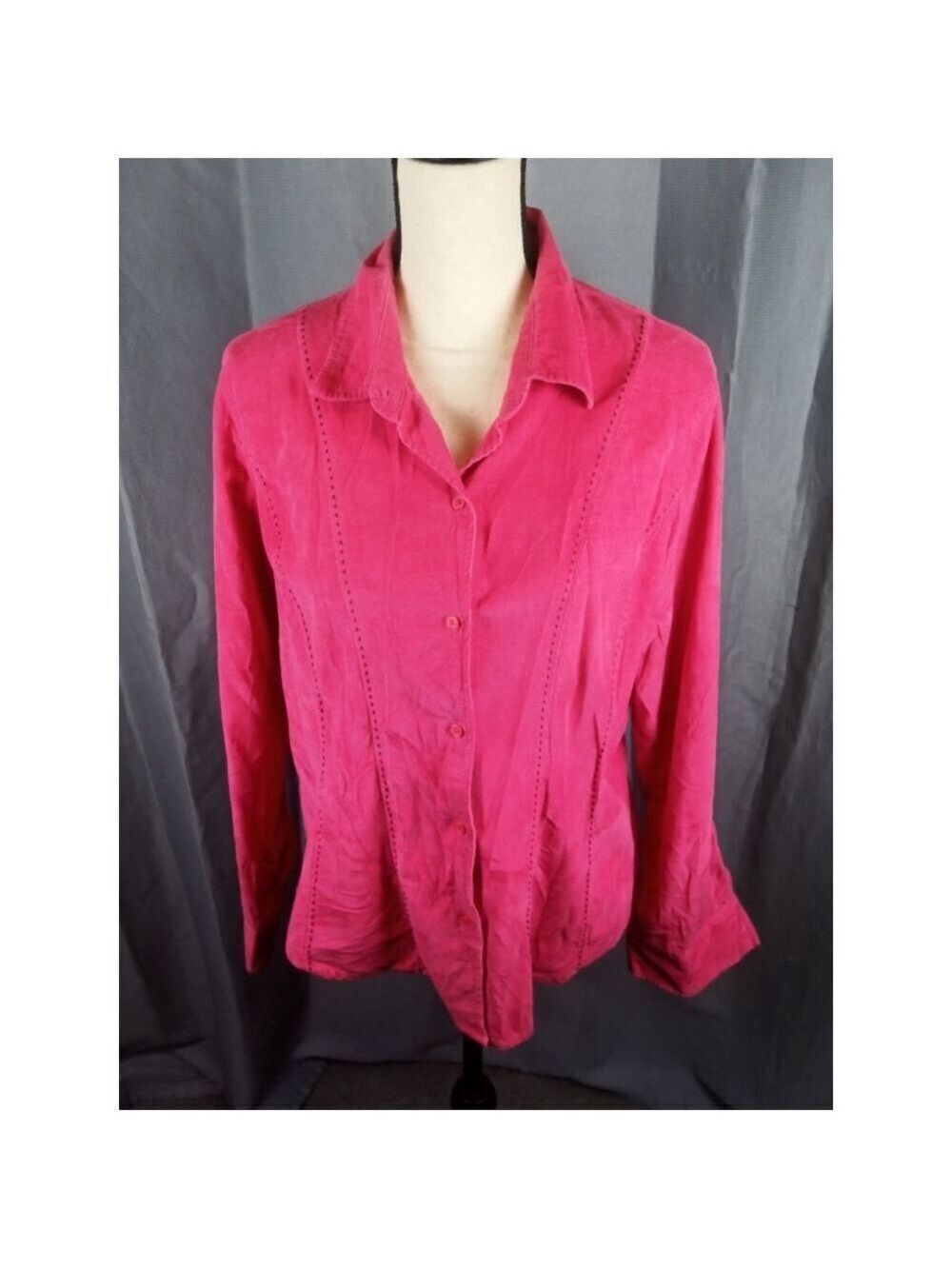 Women's Lemon Grass Studio Pink Corduroy Button Down Shirt L